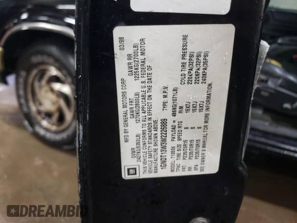 1998 Chevrolet Blazer LT с VIN 1GNDT13W3W2226889, выставлен на аукционе Copart как лот 86559424 с пробегом 170 380 миль миль и Списание • Salvage title. История ставок и продаж доступна на DreamBid. Изображение 12.