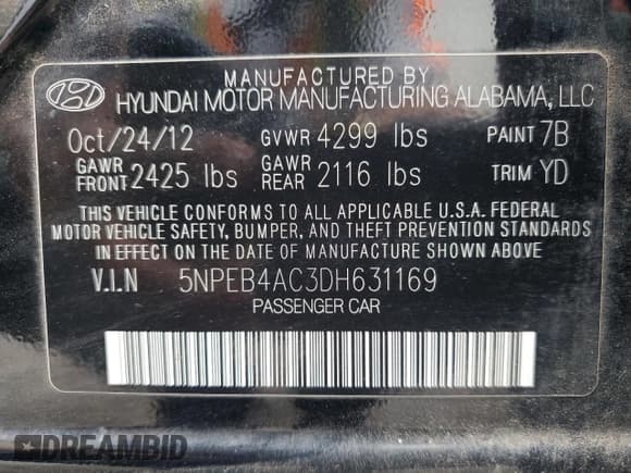 ✅ 2013 Hyundai Sonata GLS • VIN: 5NPEB4AC3DH631169 • Лот: 84614885. Опубликован ранее на Copart с пробегом 107 626 миль. Бесплатный доступ к архиву аукционных продаж из США и подробный отчёт об истории автомобиля на DreamBid. Изображение 13.