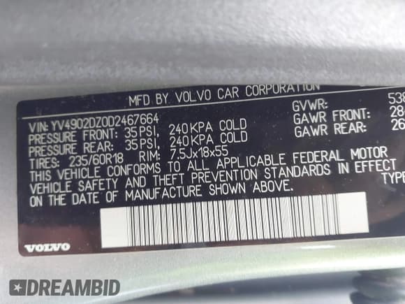 ✅ 2013 Volvo XC60 T6 • VIN: YV4902DZ0D2467664 • Лот: 43231573. Опубликован ранее на IAAI с пробегом 127 013 миль. Бесплатный доступ к архиву аукционных продаж из США и подробный отчёт об истории автомобиля на DreamBid. Изображение 9.