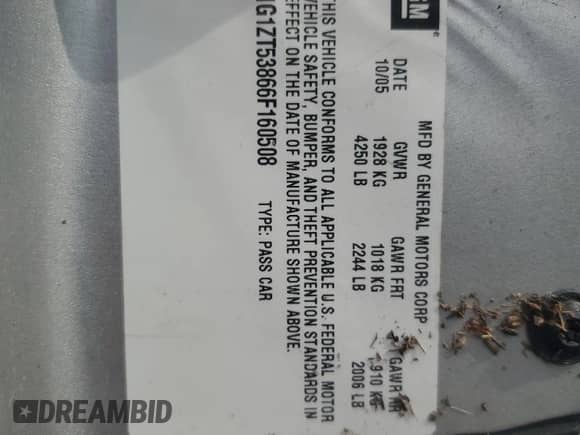 2006 Chevrolet Malibu 2LT z VIN 1G1ZT53866F160508, wystawiony jako Copart lot #76520714 z przebiegiem Nie podano mil oraz Szkoda całkowita • Salvage title. Historia ofert i sprzedaży dostępna na DreamBid. Obrazek 13.