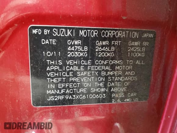 ✅ 2012 Suzuki Kizashi SE • VIN: JS2RF9A3XC6100603 • Лот: 62705995. Опубликован ранее на Copart с пробегом 186 317 миль. Бесплатный доступ к архиву аукционных продаж из США и подробный отчёт об истории автомобиля на DreamBid. Изображение 13.