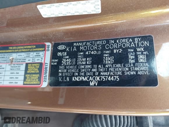 ✅ 2019 Kia Sportage LX • VIN: KNDPMCAC0K7574475 • Lot: 43573513. Wystawiony na IAAI z przebiegiem 70 039 mil. Bezpłatny archiwum sprzedaży aukcyjnych z USA i szczegółowy raport historii pojazdu na DreamBid. Zdjęcie 9.