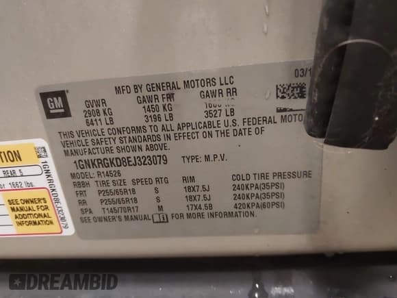 ✅ 2014 Chevrolet Traverse LT • VIN: 1GNKRGKD8EJ323079 • Lot: 43639543. Wystawiony na IAAI z przebiegiem 128 966 mil. Bezpłatny archiwum sprzedaży aukcyjnych z USA i szczegółowy raport historii pojazdu na DreamBid. Zdjęcie 9.