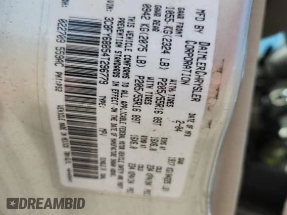 ✅ 2004 Chrysler PT Cruiser Limited • VIN: 3C8FY68B54T296779 • Lot: 69989945. Listed on Copart with Not provided. Free auction sales archive from the USA and detailed vehicle history report at DreamBid. Image 12.