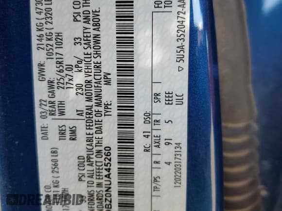 ✅ 2022 Ford Escape SE Hybrid • VIN: 1FMCU9BZ0NUA45260 • Lot: 82051955. Listed on Copart with 108,690 mi. Free auction sales archive from the USA and detailed vehicle history report at DreamBid. Image 13.