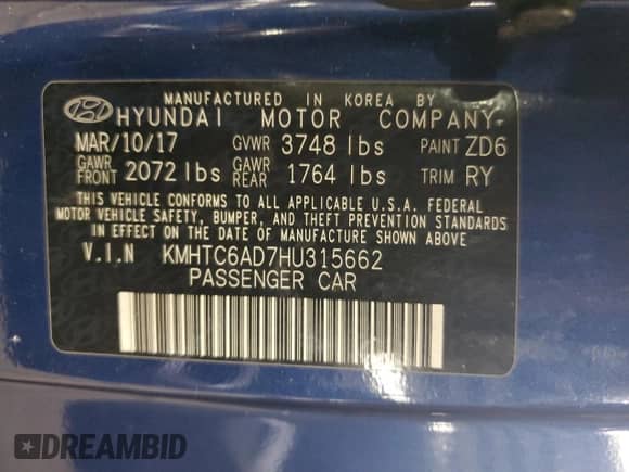 2017 Hyundai Veloster с VIN KMHTC6AD7HU315662, выставлен на аукционе Copart как лот 61096124 с пробегом 121 642 миль миль и Чистый • Clean title. История ставок и продаж доступна на DreamBid. Изображение 12.