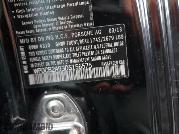 ✅ 2013 Porsche 911 Carrera S • VIN: WP0CB2A93DS156575 • Lot: 83323814. Wystawiony na Copart z przebiegiem Nie podano. Bezpłatny archiwum sprzedaży aukcyjnych z USA i szczegółowy raport historii pojazdu na DreamBid. Zdjęcie 12.