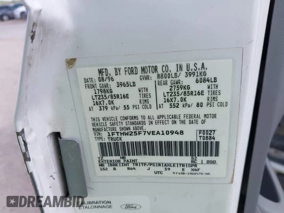 ✅ 1997 Ford F-250 • VIN: 1FTHW25F7VEA10948 • Лот: 41922444. Опубликован ранее на IAAI с пробегом 264 374 миль. Бесплатный доступ к архиву аукционных продаж из США и подробный отчёт об истории автомобиля на DreamBid. Изображение 9.