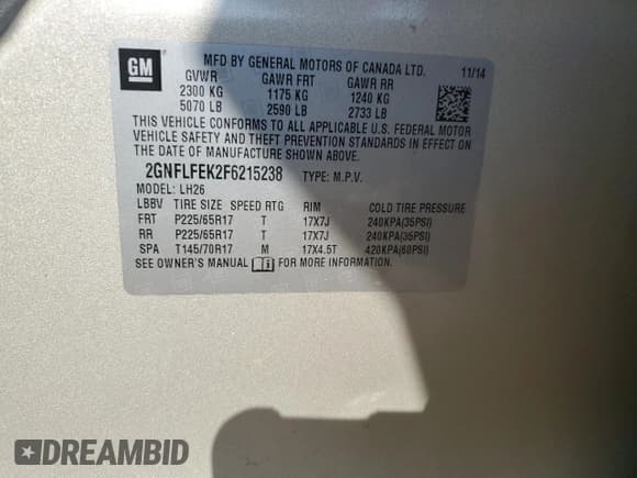 ✅ 2015 Chevrolet Equinox LT • VIN: 2GNFLFEK2F6215238 • Лот: 67586924. Опубликован ранее на Copart с пробегом 131 143 миль. Бесплатный доступ к архиву аукционных продаж из США и подробный отчёт об истории автомобиля на DreamBid. Изображение 13.