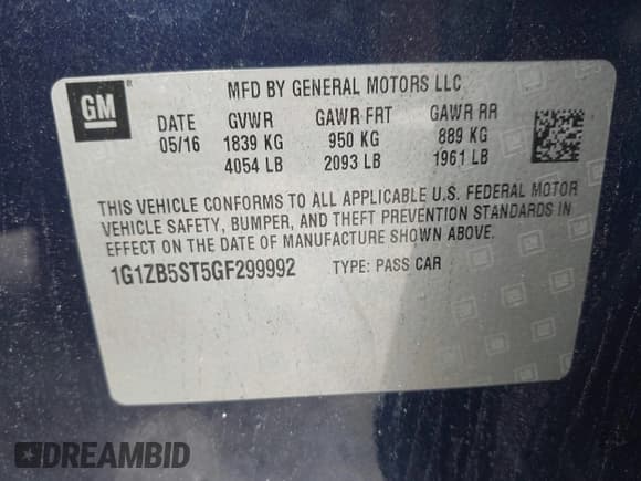 ✅ 2016 Chevrolet Malibu LS • VIN: 1G1ZB5ST5GF299992 • Lot: 42483906. Listed on IAAI with 178,699 mi. Free auction sales archive from the USA and detailed vehicle history report at DreamBid. Image 9.