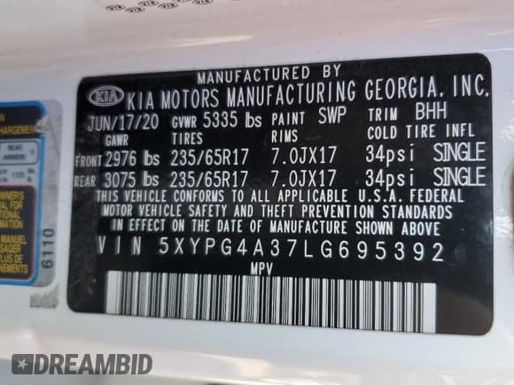 ✅ 2020 Kia Sorento LX • VIN: 5XYPG4A37LG695392 • Лот: 92428635. Опубликован ранее на Copart с пробегом 134 950 миль. Бесплатный доступ к архиву аукционных продаж из США и подробный отчёт об истории автомобиля на DreamBid. Изображение 13.