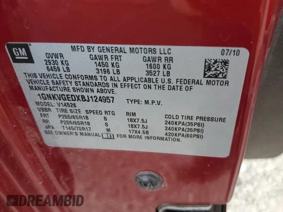 ✅ 2011 Chevrolet Traverse 1LT • VIN: 1GNKVGEDXBJ124957 • Lot: 68166014. Wystawiony na Copart z przebiegiem 177 889 mil. Bezpłatny archiwum sprzedaży aukcyjnych z USA i szczegółowy raport historii pojazdu na DreamBid. Zdjęcie 14.