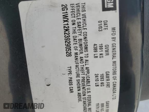 ✅ 2003 Chevrolet Monte Carlo SS • VIN: 2G1WX12K239290528 • Lot: 84918545. Listed on Copart with 234,065 mi. Free auction sales archive from the USA and detailed vehicle history report at DreamBid. Image 13.