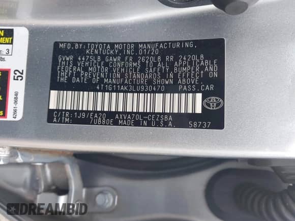 2020 Toyota Camry SE с VIN 4T1G11AK3LU930470, выставлен на аукционе IAAI как лот 43229455 с пробегом 149 549 миль миль и . История ставок и продаж доступна на DreamBid. Изображение 9.