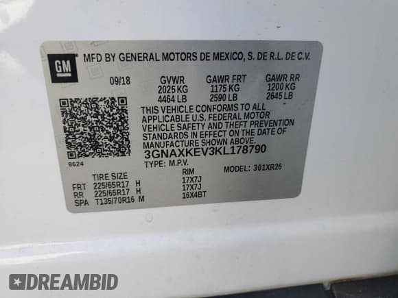 ✅ 2019 Chevrolet Equinox LT • VIN: 3GNAXKEV3KL178790 • Лот: 89656605. Опубликован ранее на Copart с пробегом 93 058 миль. Бесплатный доступ к архиву аукционных продаж из США и подробный отчёт об истории автомобиля на DreamBid. Изображение 13.