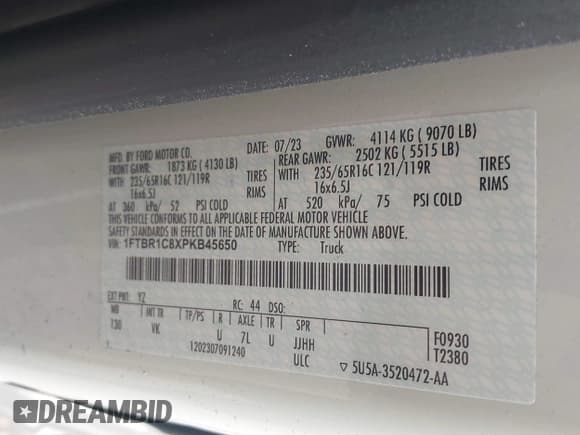 ✅ 2023 Ford Transit Cargo • VIN: 1FTBR1C8XPKB45650 • Лот: 42859024. Опубликован ранее на IAAI с пробегом 18 642 миль. Бесплатный доступ к архиву аукционных продаж из США и подробный отчёт об истории автомобиля на DreamBid. Изображение 9.