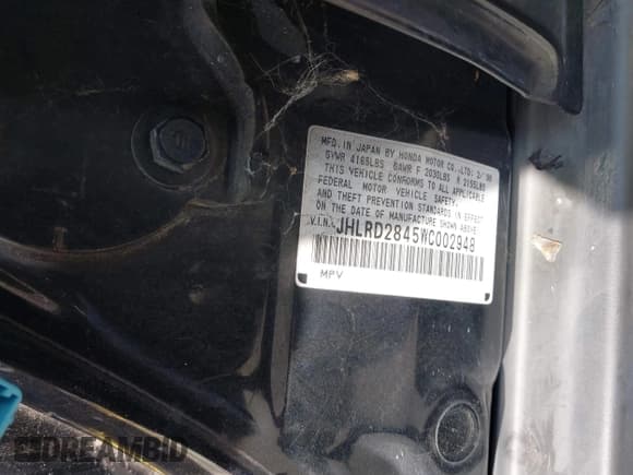 ✅ 1998 Honda CR-V LX • VIN: JHLRD2845WC002948 • Lot: 41915241. Wystawiony na IAAI z przebiegiem 273 508 mil. Bezpłatny archiwum sprzedaży aukcyjnych z USA i szczegółowy raport historii pojazdu na DreamBid. Zdjęcie 9.