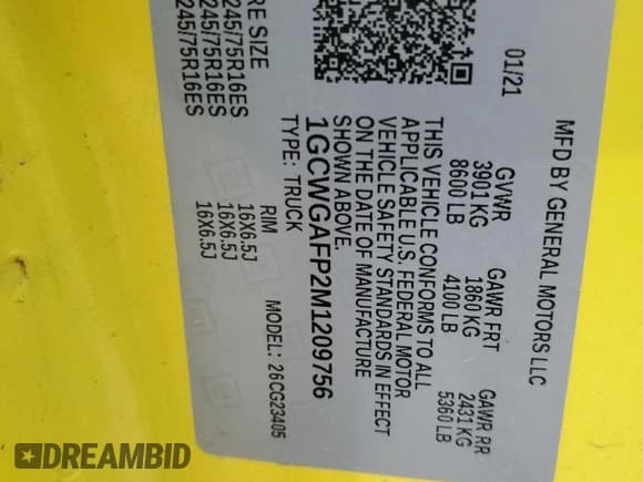 ✅ 2021 Chevrolet Express Cargo • VIN: 1GCWGAFP2M1209756 • Лот: 57520515. Опубликован ранее на Copart с пробегом 118 304 миль. Бесплатный доступ к архиву аукционных продаж из США и подробный отчёт об истории автомобиля на DreamBid. Изображение 13.