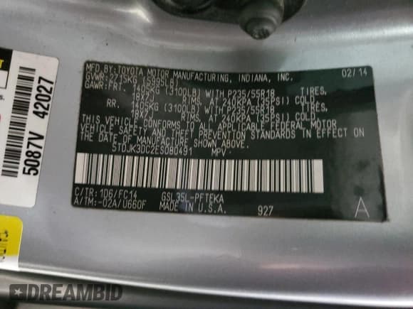 ✅ 2014 Toyota Sienna LE • VIN: 5TDJK3DC2ES080491 • Lot: 60749925. Listed on Copart with 162,669 mi. Free auction sales archive from the USA and detailed vehicle history report at DreamBid. Image 13.