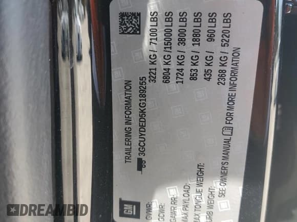 ✅ 2019 Chevrolet Silverado 1500 LT • VIN: 3GCUYDED5KG189255 • Lot: 62786234. Wystawiony na Copart z przebiegiem 100 078 mil. Bezpłatny archiwum sprzedaży aukcyjnych z USA i szczegółowy raport historii pojazdu na DreamBid. Zdjęcie 12.