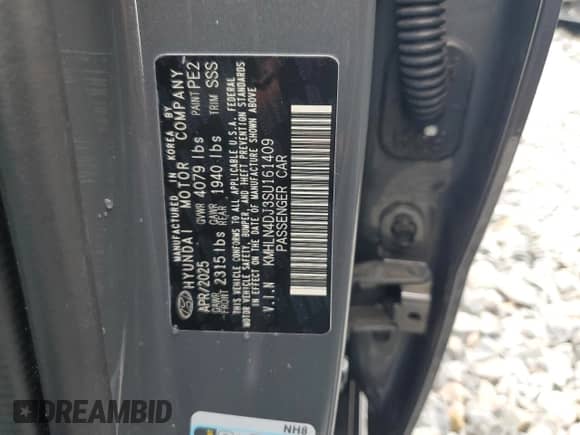 2025 Hyundai Elantra Limited с VIN KMHLN4DJ3SU161409, выставлен на аукционе Copart как лот 71770395 с пробегом 5 331 миль миль и Списание • Salvage title. История ставок и продаж доступна на DreamBid. Изображение 13.