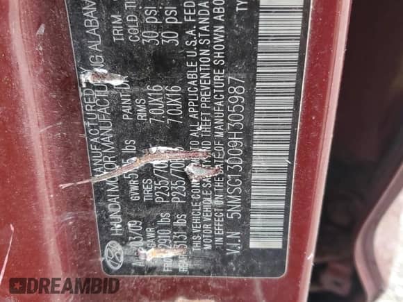 2009 Hyundai Santa Fe GLS with VIN 5NMSG13D09H305987, listed as a Copart auction lot 74473374 with Not provided miles and Salvage title. Bid and sale history available at DreamBid. Image 15.