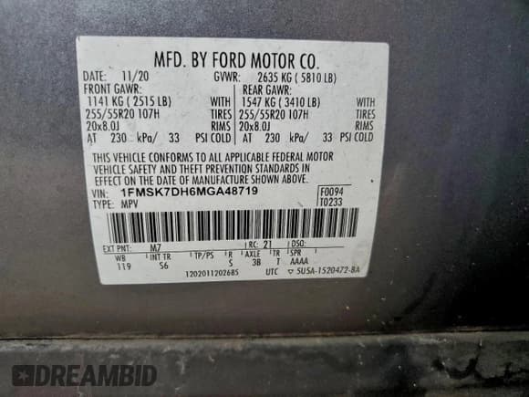 ✅ 2021 Ford Explorer XLT • VIN: 1FMSK7DH6MGA48719 • Lot: 93637005. Listed on Copart with 163,955 mi. Free auction sales archive from the USA and detailed vehicle history report at DreamBid. Image 13.