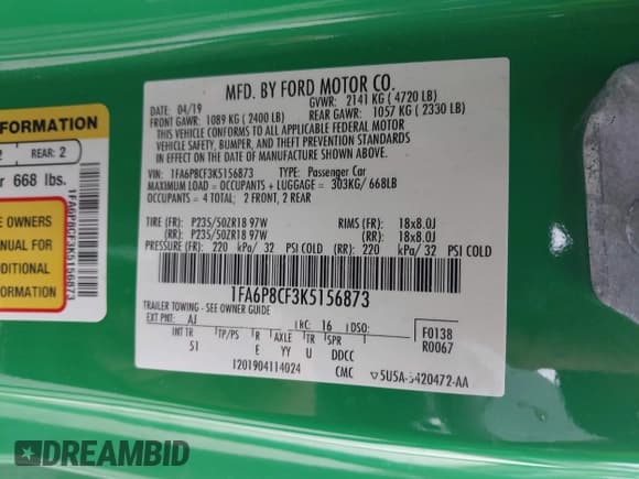 ✅ 2019 Ford Mustang GT Premium • VIN: 1FA6P8CF3K5156873 • Lot: 43633673. Wystawiony na IAAI z przebiegiem 30 947 mil. Bezpłatny archiwum sprzedaży aukcyjnych z USA i szczegółowy raport historii pojazdu na DreamBid. Zdjęcie 9.