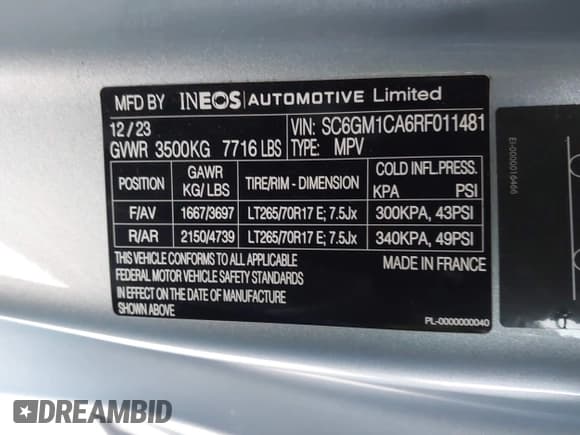 ✅ 2024 Ineos Grenadier • VIN: SC6GM1CA6RF011481 • Lot: 41721011. Wystawiony na IAAI z przebiegiem 4 610 mil. Bezpłatny archiwum sprzedaży aukcyjnych z USA i szczegółowy raport historii pojazdu na DreamBid. Zdjęcie 9.