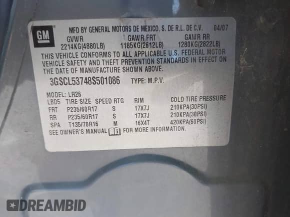 2008 Saturn VUE XR z VIN 3GSCL53748S501086, wystawiony jako IAAI lot #41430851 z przebiegiem Nie podano mil oraz . Historia ofert i sprzedaży dostępna na DreamBid. Obrazek 9.