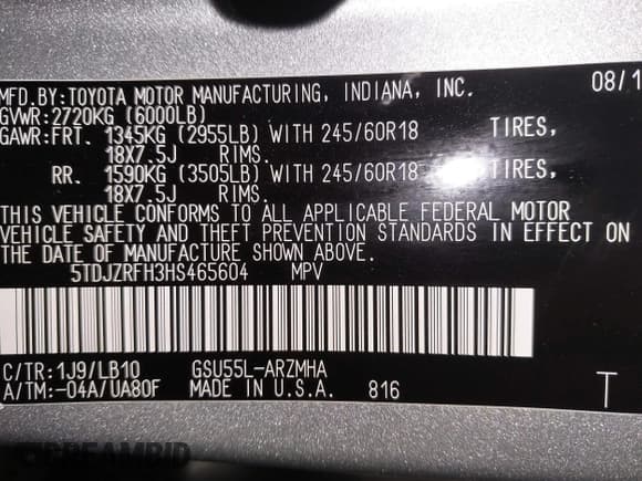 ✅ 2017 Toyota Highlander XLE • VIN: 5TDJZRFH3HS465604 • Lot: 43421333. Listed on IAAI with 93,238 mi. Free auction sales archive from the USA and detailed vehicle history report at DreamBid. Image 9.