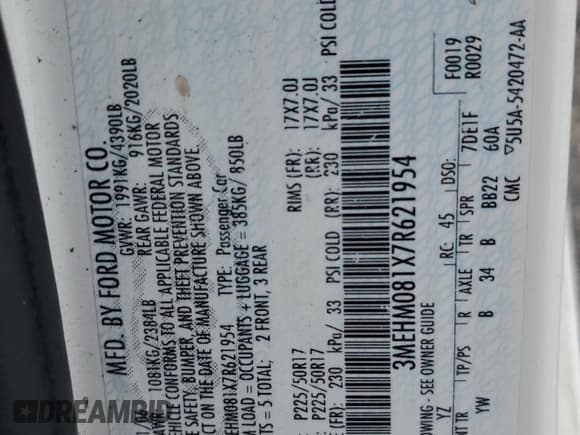 ✅ 2007 Mercury Milan Premier • VIN: 3MEHM081X7R621954 • Lot: 65579405. Wystawiony na Copart z przebiegiem 169 953 mil. Bezpłatny archiwum sprzedaży aukcyjnych z USA i szczegółowy raport historii pojazdu na DreamBid. Zdjęcie 12.