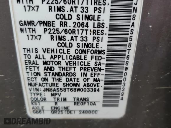 ✅ 2008 Nissan Rogue SL • VIN: JN8AS58T68W003394 • Лот: 86522834. Опубликован ранее на Copart с пробегом 195 320 миль. Бесплатный доступ к архиву аукционных продаж из США и подробный отчёт об истории автомобиля на DreamBid. Изображение 15.