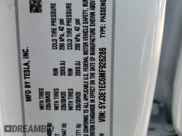 ✅ 2021 Tesla Model 3 Performance • VIN: 5YJ3E1EC6MF926286 • Lot: 78952604. Wystawiony na Copart z przebiegiem 59 643 mil. Bezpłatny archiwum sprzedaży aukcyjnych z USA i szczegółowy raport historii pojazdu na DreamBid. Zdjęcie 12.