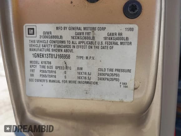✅ 2001 Chevrolet Tahoe LS • VIN: 1GNEK13T81J166958 • Lot: 43200403. Wystawiony na IAAI z przebiegiem 248 332 mil. Bezpłatny archiwum sprzedaży aukcyjnych z USA i szczegółowy raport historii pojazdu na DreamBid. Zdjęcie 9.