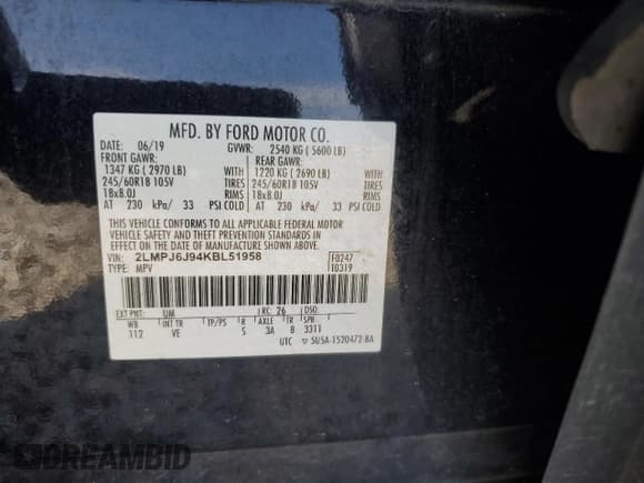 ✅ 2019 Lincoln Nautilus Standard • VIN: 2LMPJ6J94KBL51958 • Lot: 61634605. Listed on Copart with 118,916 mi. Free auction sales archive from the USA and detailed vehicle history report at DreamBid. Image 13.