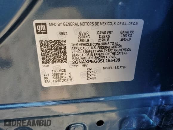 ✅ 2025 Chevrolet Equinox AWD LT • VIN: 3GNAXPEG8SL155438 • Lot: 64823775. Wystawiony na Copart z przebiegiem 3 857 mil. Bezpłatny archiwum sprzedaży aukcyjnych z USA i szczegółowy raport historii pojazdu na DreamBid. Zdjęcie 13.