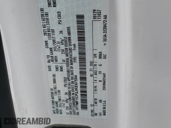 ✅ 2018 Ford F-150 XL • VIN: 1FTMF1CP2JKE67554 • Lot: 64433385. Listed on Copart with 244,102 mi. Free auction sales archive from the USA and detailed vehicle history report at DreamBid. Image 12.