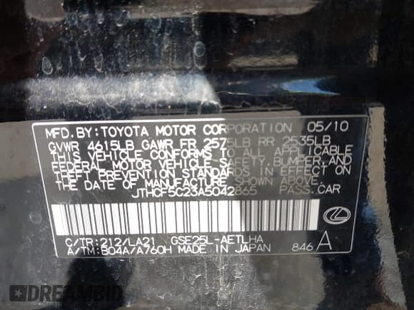 ✅ 2010 Lexus IS 250 • VIN: JTHCF5C23A5042865 • Lot: 42618291. Wystawiony na IAAI z przebiegiem Nie podano. Bezpłatny archiwum sprzedaży aukcyjnych z USA i szczegółowy raport historii pojazdu na DreamBid. Zdjęcie 9.