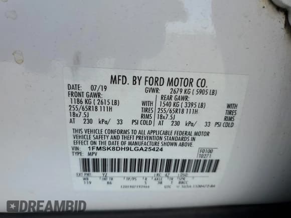 ✅ 2020 Ford Explorer XLT • VIN: 1FMSK8DH9LGA25424 • Лот: 91977755. Опубликован ранее на Copart с пробегом 101 762 миль. Бесплатный доступ к архиву аукционных продаж из США и подробный отчёт об истории автомобиля на DreamBid. Изображение 14.