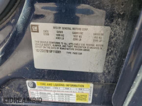 ✅ 2009 Chevrolet Malibu 1LS • VIN: 1G1ZG57B19F110081 • Lot: 82911684. Wystawiony na Copart z przebiegiem 169 939 mil. Bezpłatny archiwum sprzedaży aukcyjnych z USA i szczegółowy raport historii pojazdu na DreamBid. Zdjęcie 12.