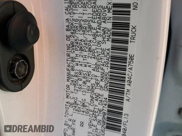 ✅ 2009 Toyota Tacoma PreRunner • VIN: 3TMJU62N09M077434 • Lot: 71995214. Listed on Copart with 152,943 mi. Free auction sales archive from the USA and detailed vehicle history report at DreamBid. Image 12.