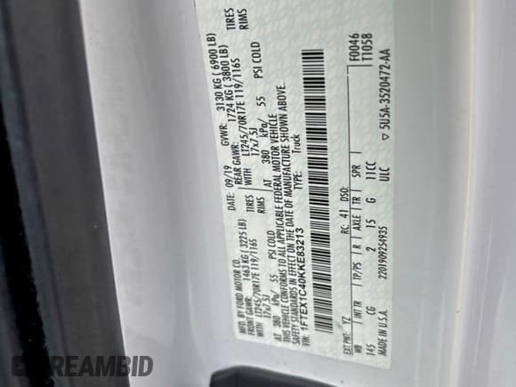 ✅ 2019 Ford F-150 XL • VIN: 1FTEX1C40KKE83213 • Лот: 96837695. Опубликован ранее на Copart с пробегом 205 137 миль. Бесплатный доступ к архиву аукционных продаж из США и подробный отчёт об истории автомобиля на DreamBid. Изображение 10.