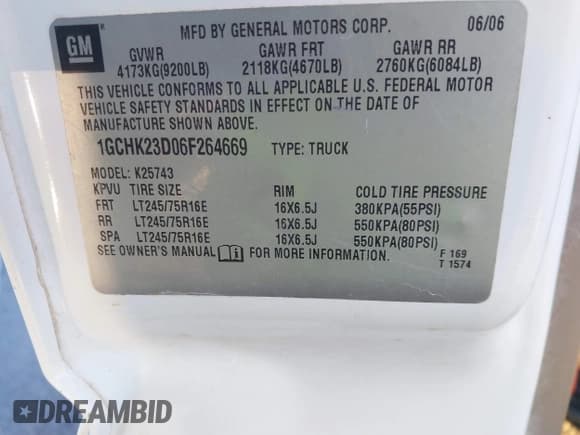 ✅ 2006 Chevrolet Silverado 2500HD LT1 • VIN: 1GCHK23D06F264669 • Lot: 41106561. Listed on IAAI with Not provided. Free auction sales archive from the USA and detailed vehicle history report at DreamBid. Image 9.