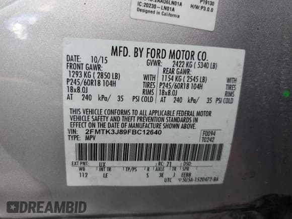 ✅ 2015 Ford Edge SEL • VIN: 2FMTK3J89FBC12640 • Lot: 90643255. Listed on Copart with 157,887 mi. Free auction sales archive from the USA and detailed vehicle history report at DreamBid. Image 13.