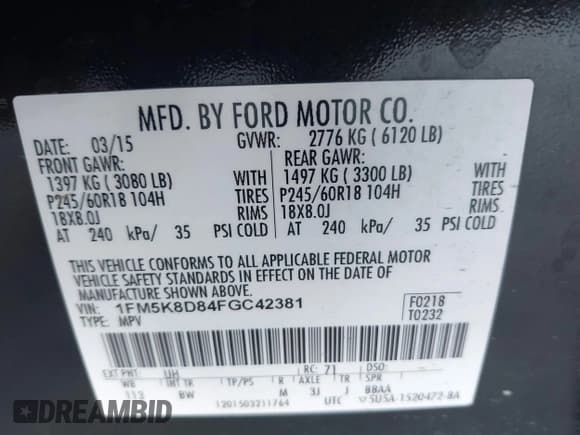 ✅ 2015 Ford Explorer XLT • VIN: 1FM5K8D84FGC42381 • Lot: 42475667. Wystawiony na IAAI z przebiegiem 219 724 mil. Bezpłatny archiwum sprzedaży aukcyjnych z USA i szczegółowy raport historii pojazdu na DreamBid. Zdjęcie 9.