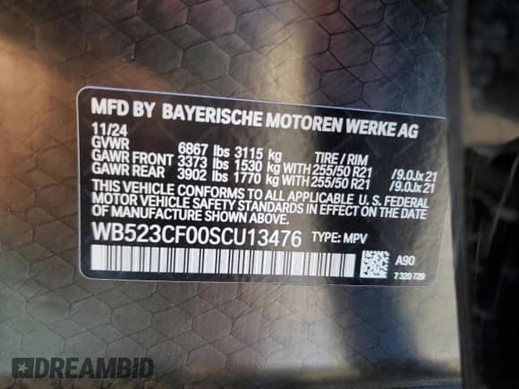 ✅ 2025 BMW iX xDrive50 • VIN: WB523CF00SCU13476 • Лот: 68222205. Опубликован ранее на Copart с пробегом 1 220 миль. Бесплатный доступ к архиву аукционных продаж из США и подробный отчёт об истории автомобиля на DreamBid. Изображение 12.