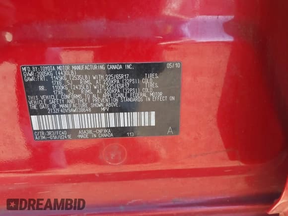 ✅ 2010 Toyota RAV4 • VIN: 2T3ZF4DV9AW038648 • Лот: 43710068. Опубликован ранее на IAAI с пробегом 150 612 миль. Бесплатный доступ к архиву аукционных продаж из США и подробный отчёт об истории автомобиля на DreamBid. Изображение 9.