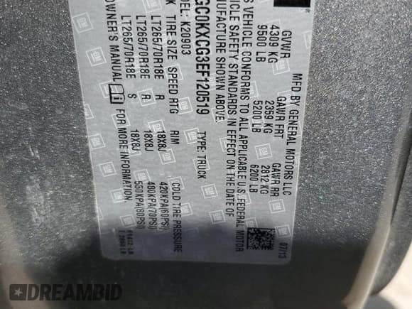 ✅ 2014 Chevrolet Silverado 2500HD LT • VIN: 1GC0KXCG3EF120519 • Lot: 72059985. Listed on Copart with 78,725 mi. Free auction sales archive from the USA and detailed vehicle history report at DreamBid. Image 12.