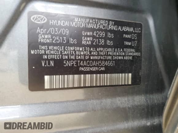 2010 Hyundai Sonata GLS with VIN 5NPET4AC0AH584661, listed as a Copart auction lot 82528305 with 186,922 mi miles and Salvage title. Bid and sale history available at DreamBid. Image 12.